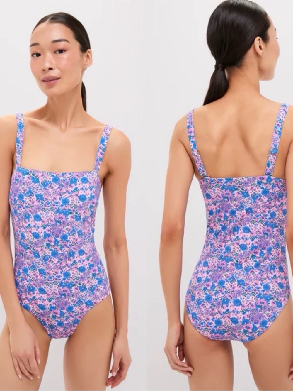 Vineyard Vines Pink and Blue Floral Square-Neck One-Piece
